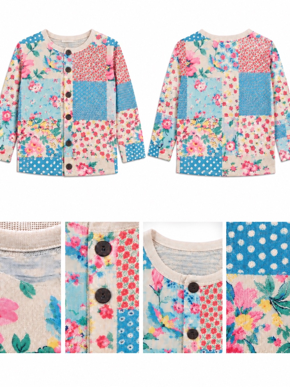 Patchwork Floral Cottagecore Button Front Cardigan Sweater Women’s M